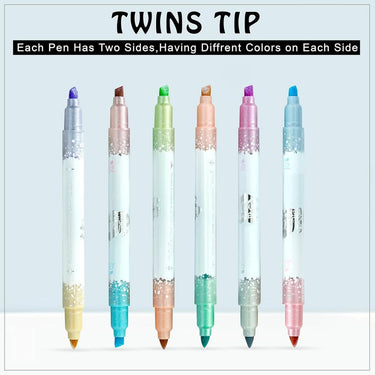 6Pcs Dual Head Glitter Highlighter